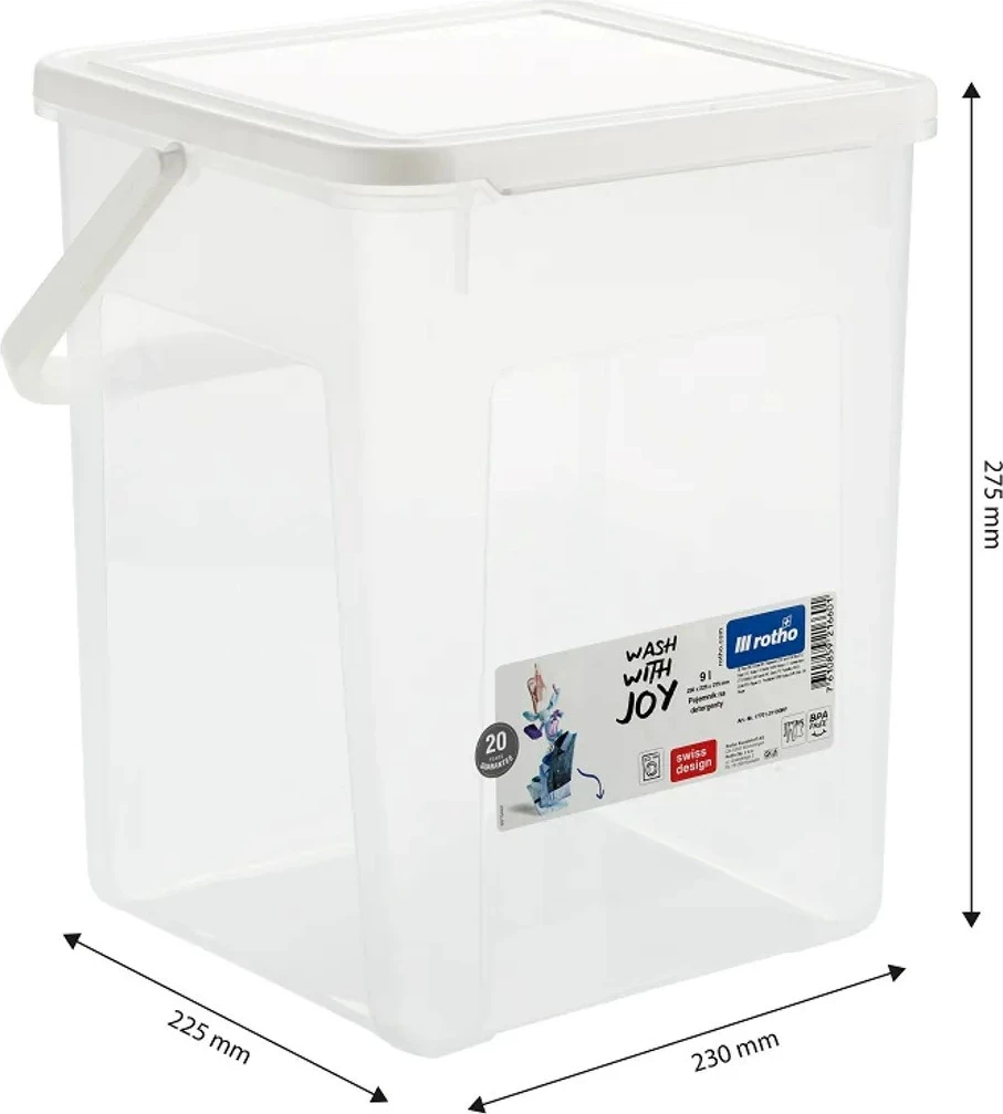 Kontejner detergjenti Rotho Basic, 9L, Transparent