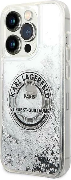 Mbështjellës Karl Lagerfeld Liquid Glitter RSG për iPhone 14 Pro Max 6.7", argjendtë