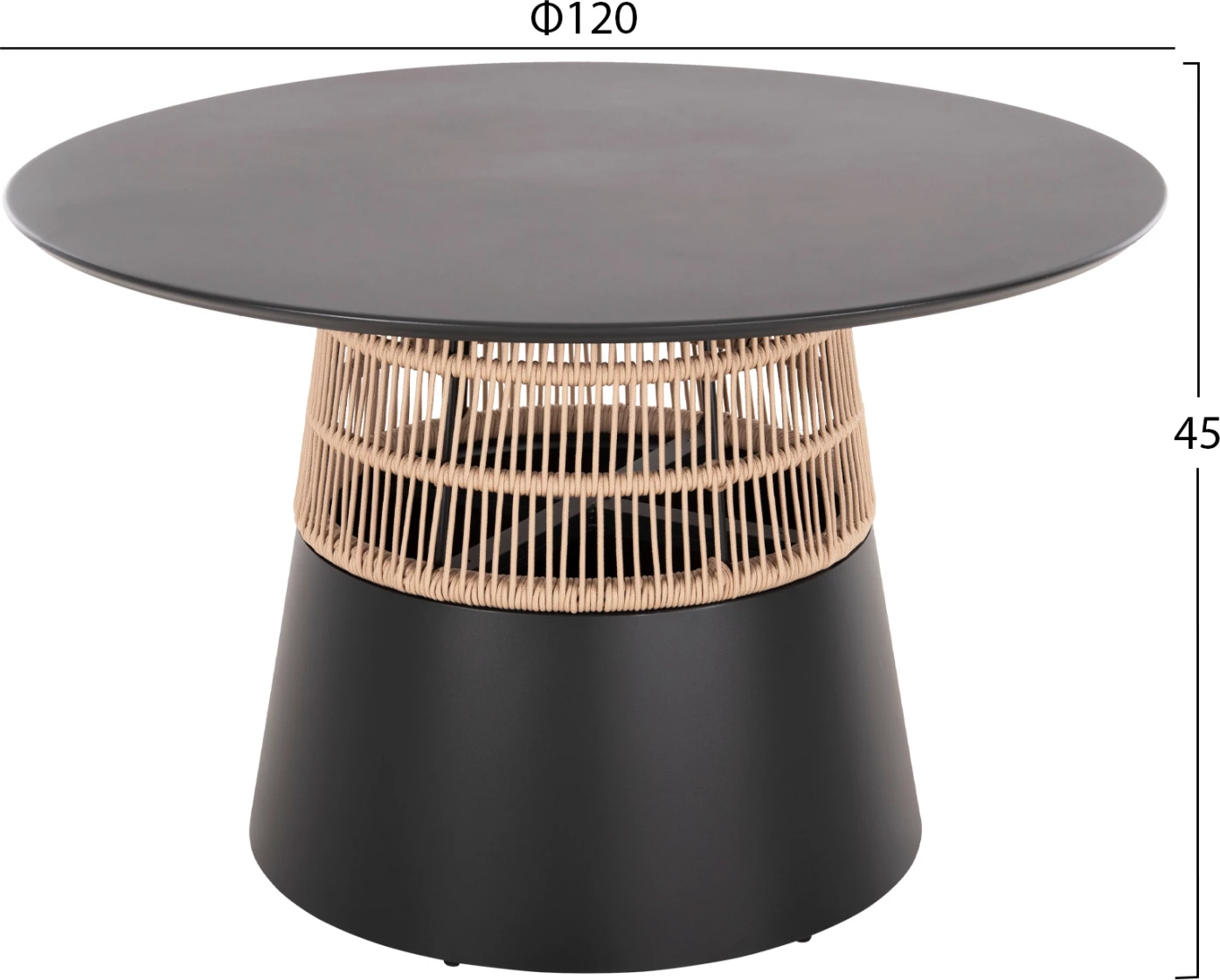 Tavolinë e rrumbullakët SAEID FH6106.01 alumini, ngjyrë antracit, litar sintetik, ngjyrë bezhë, Φ120x75H cm