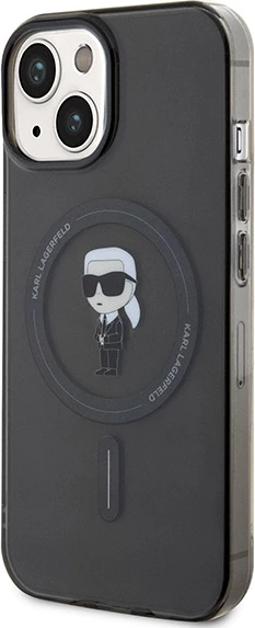 Mbështjellës Karl Lagerfeld IML Ikonik MagSafe për iPhone 15, i zi