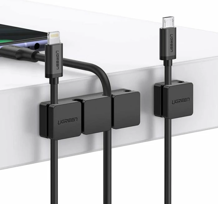 Organizator kabllosh UGREEN 70585 3+1, silikon vetë-ngjitës, për kabllo deri 5mm, i zi, set 4 copë