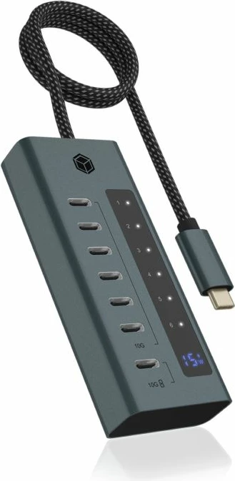 USB-C hub ICYBOX IB-HUB1457-C31 7-port USB 3.2 Gen 2 10 Gbit/s me PD 20 W, gri/blu