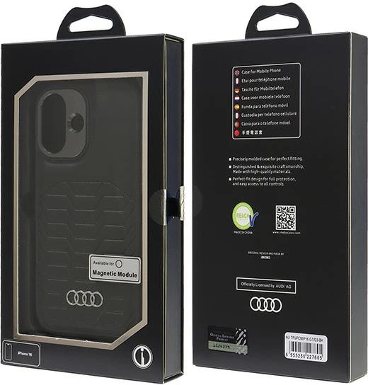 Mbështjellës Audi Synthetic Leather MagSafe për iPhone 16 6.1", i zi, hardcase