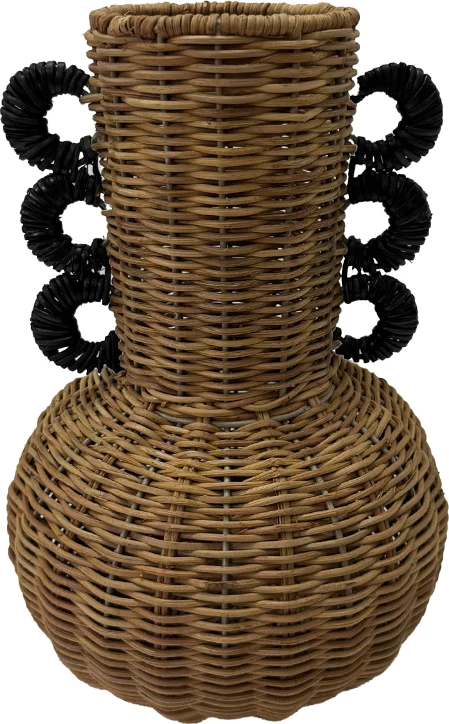 Vazo ARUNDO, ratan natyral, detaje të zeza, 24x24x35cm