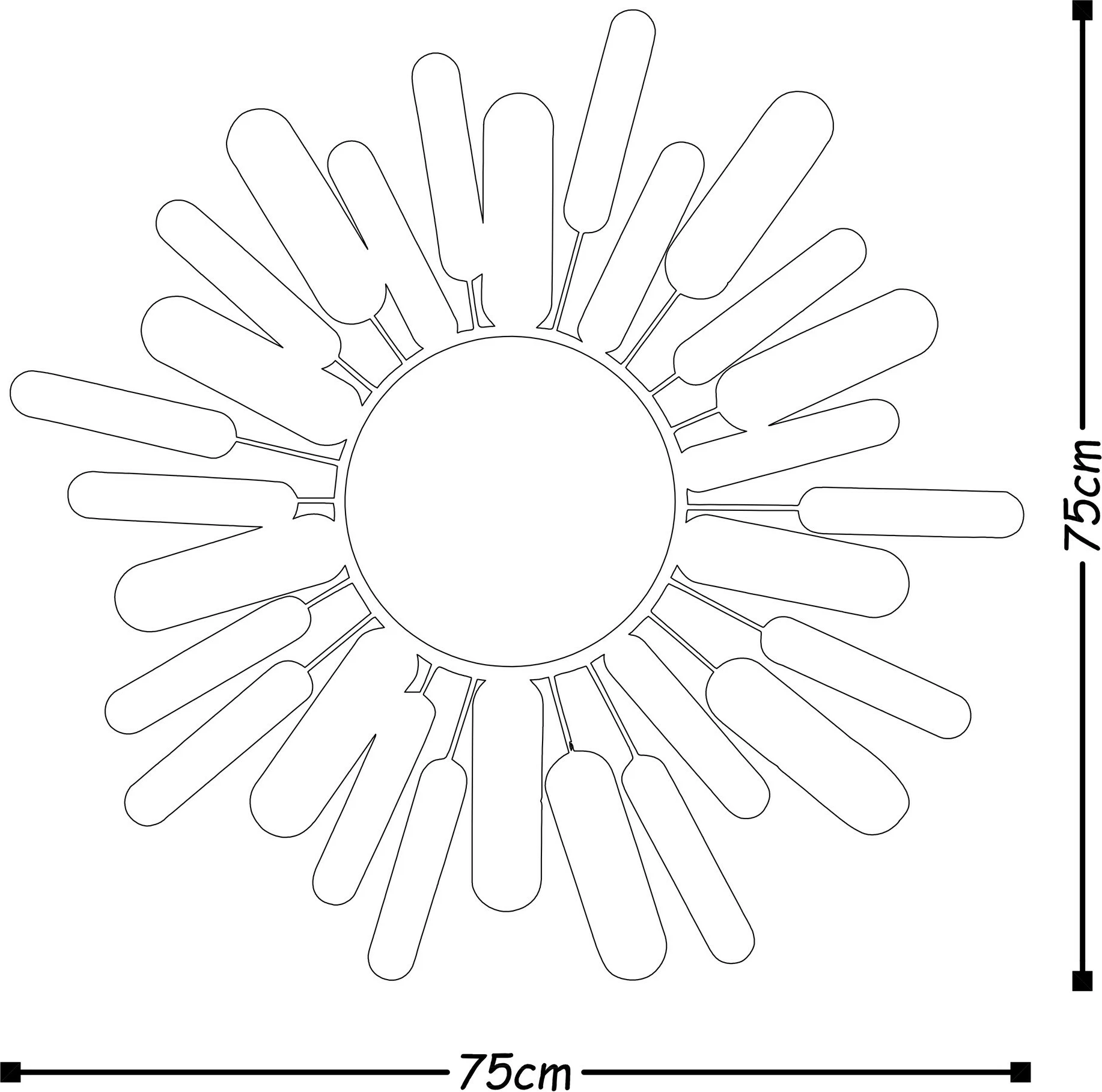 Aksesor dekorativ metalik për mur, pasqyrë Sun, Wallity
