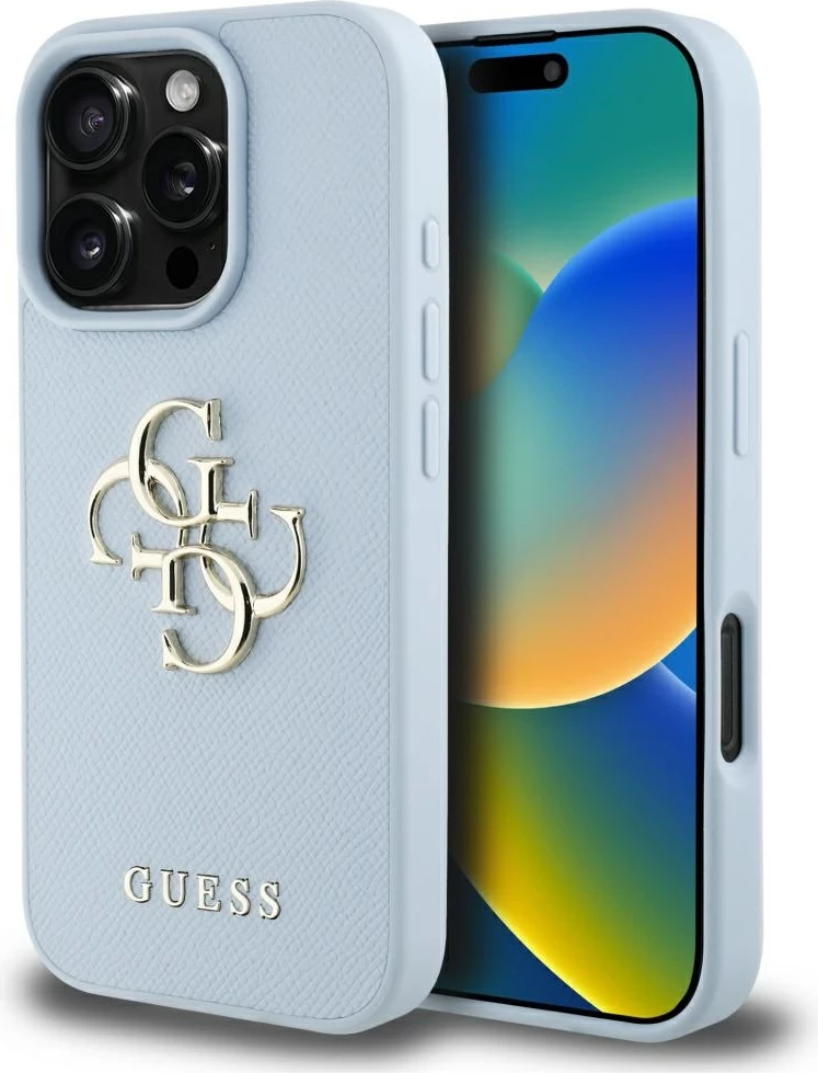 Mbështjellës Guess Grained Big 4G Logo Small Classic Logo për iPhone 16 Pro Max, Blu