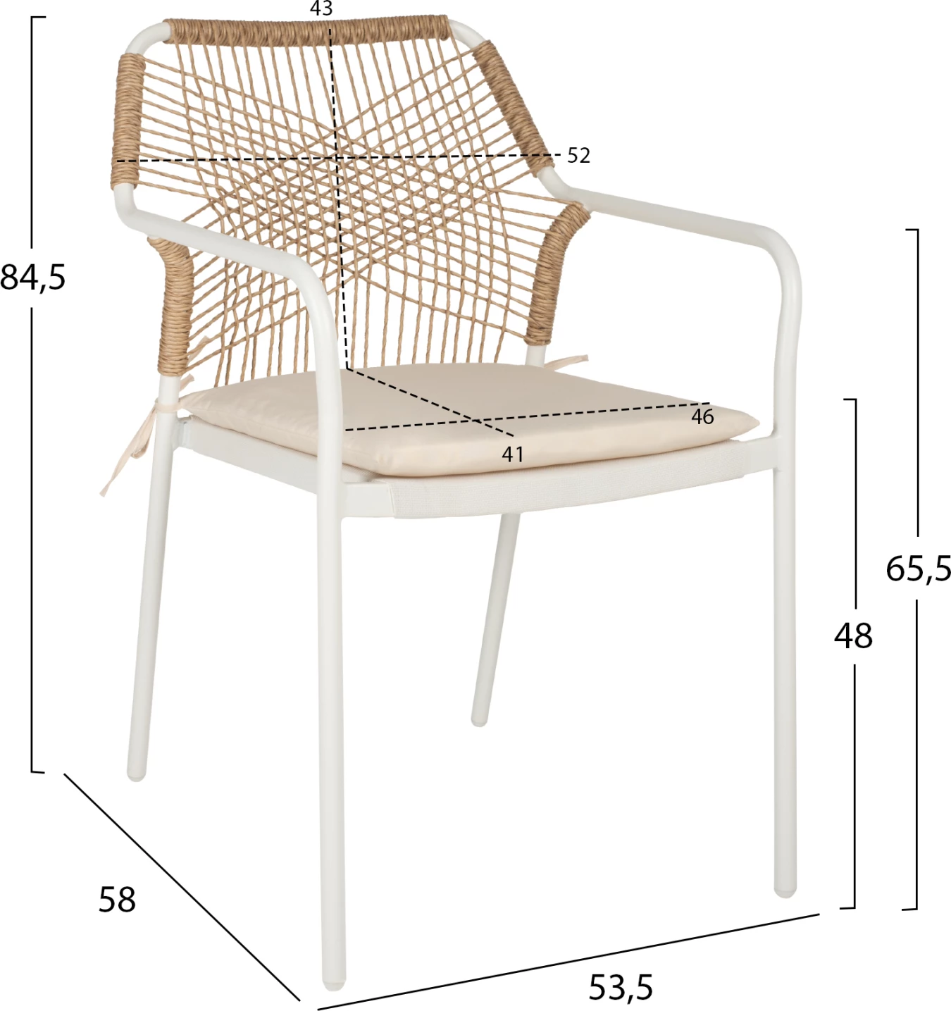 Karrige alumini për jashtë, FH5865.12, kornizë e bardhë dhe thurje beix, jastëk i bardhë