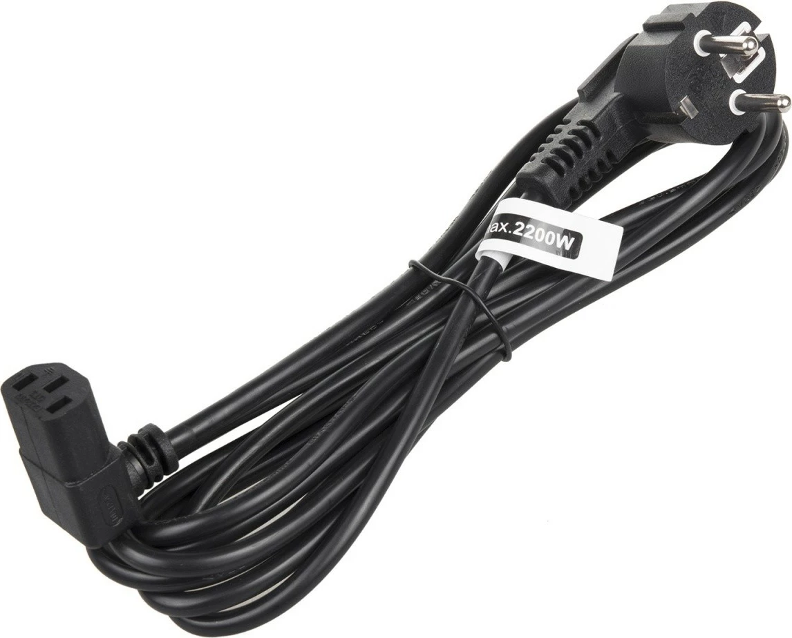 Kabel rryme, Maclean MCTV-854, 3 m, prizë EU Schuko në IEC C13 kënd 90°, e zezë