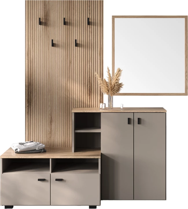 Set mobiljesh për korridor Ebro, ngjyrë lis-kapuçino, 150.3x41.2x204.7cm