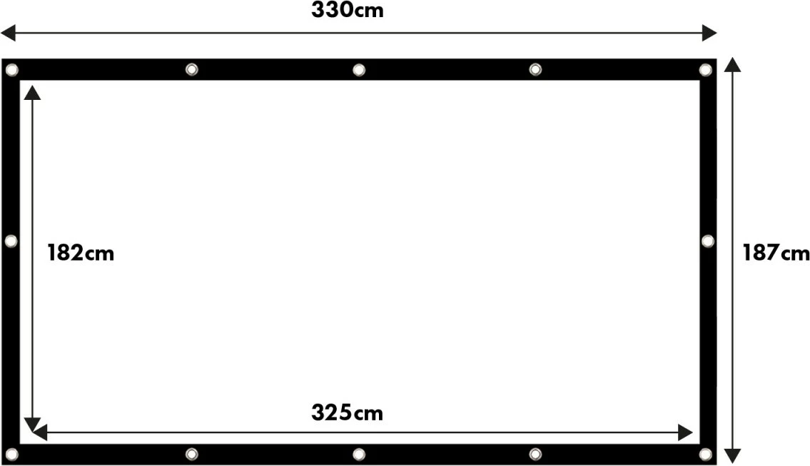 Ekran projekcioni Maclean MC-167, 150 inç, 16:9, 330x187cm, manual, me grepëza dhe litarë, i zi