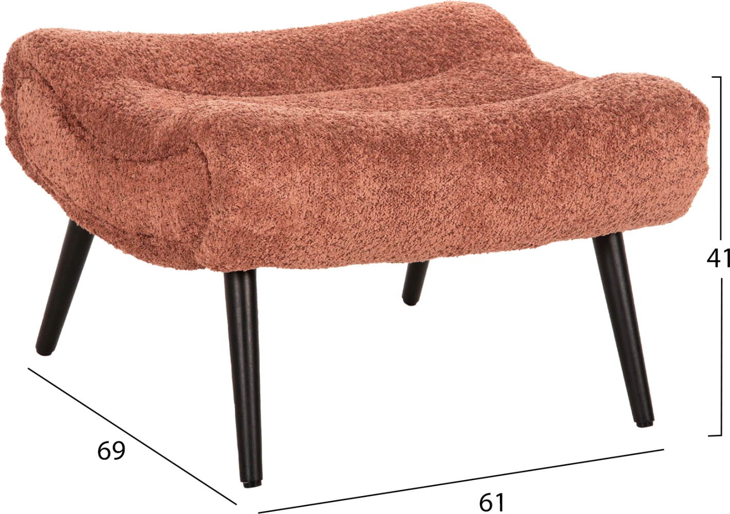 Karrige për këmbë KEMBA, FH9606.02, pëlhurë boucle rozë, këmbë druri të zeza, 68x58x40H cm