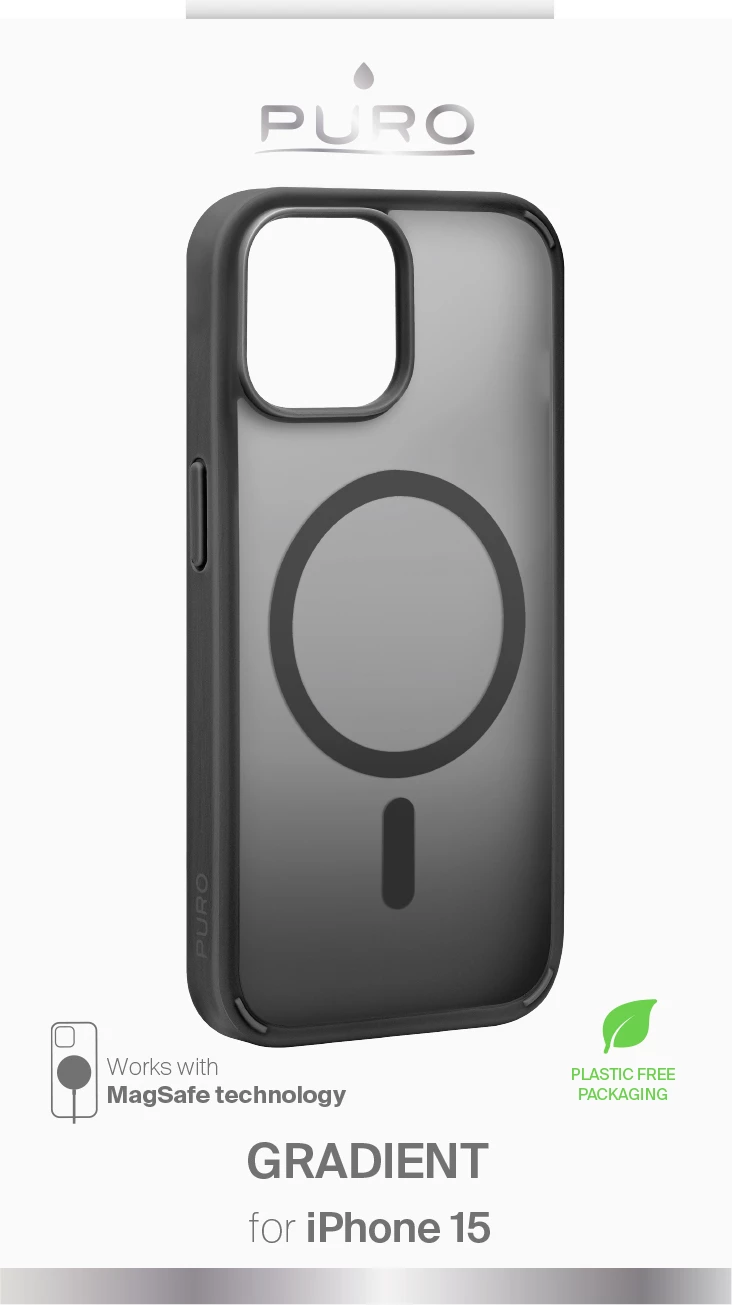 Mbështjellës Puro Gradient me MagSafe për iPhone 15, i zi