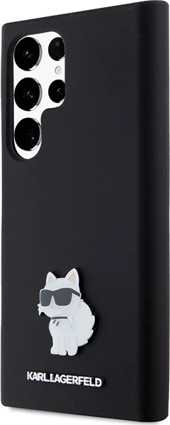 Mbështjellës Karl Lagerfeld Silicone Choupette Metal Pin për Samsung Galaxy S23 Ultra, i zi