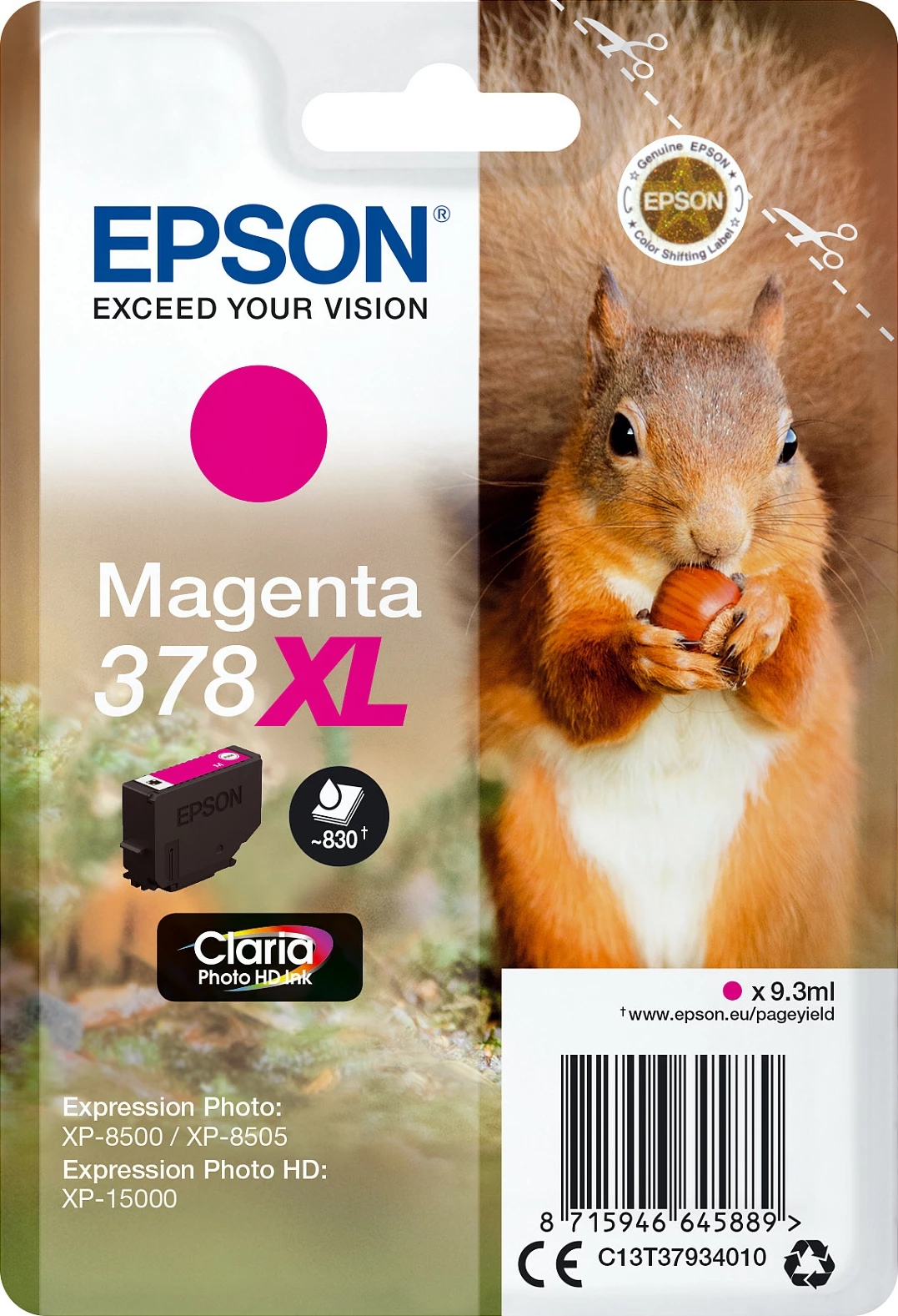Toner Epson Squirrel 378XL Claria Photo HD, Magenta, XL, 9.3ml