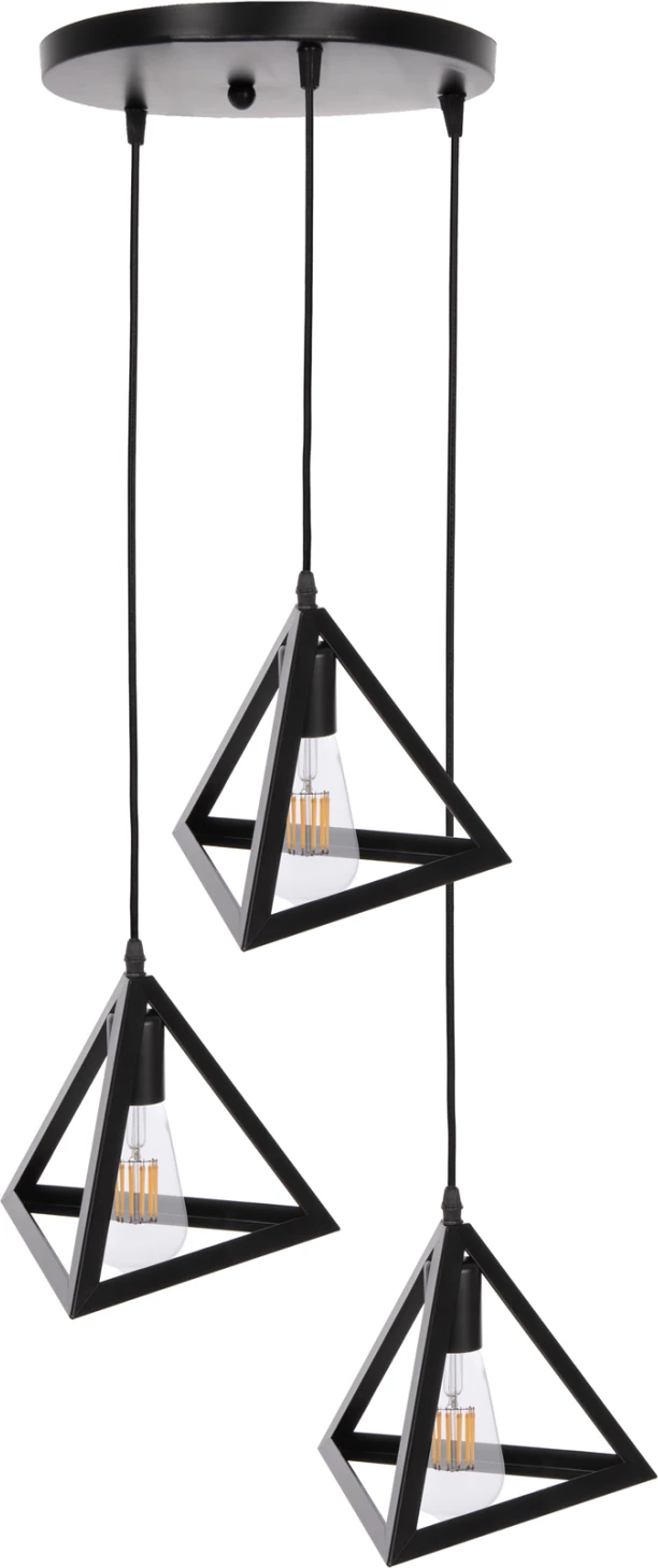 Llambë varëse tavani FH4182 3 kapakë metalikë të zinj piramidë Φ23x124Hcm
