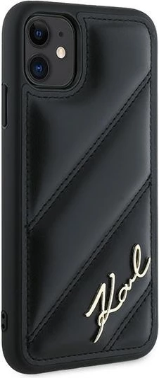 Mbështjellës Karl Lagerfeld Diagonal Quilted Script për iPhone 11/XR, i zi