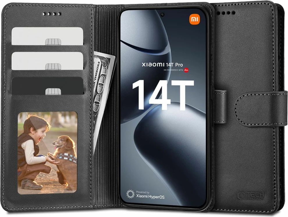 Mbështjellës Tech-Protect Wallet për Xiaomi 14T Pro/Xiaomi 14 Ultra, eko-lëkurë, i zi