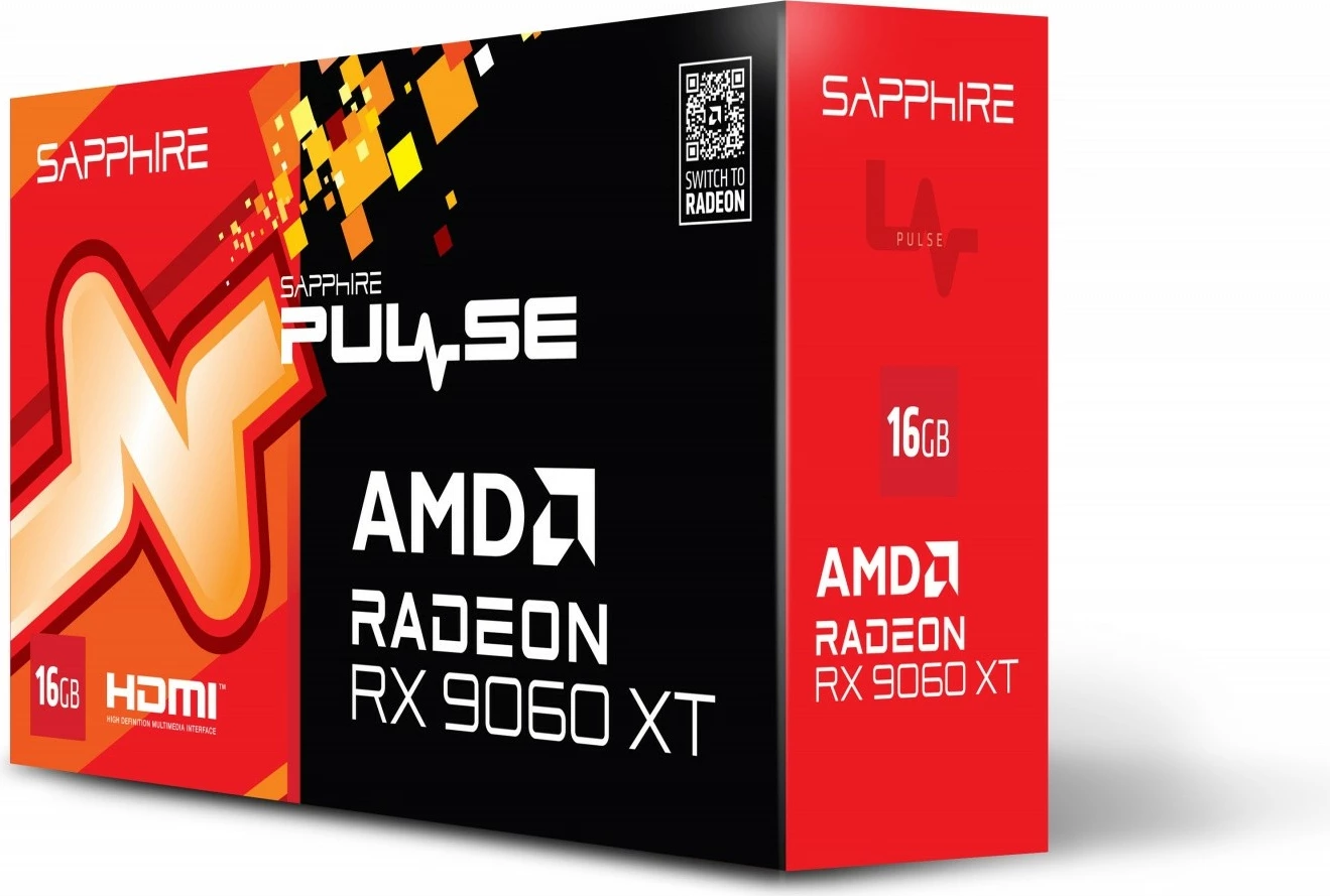 Kartelë grafike Sapphire Radeon RX 9060 XT PULSE, 16GB GDDR6, 128-bit, PCI-E 5.0, e zezë
