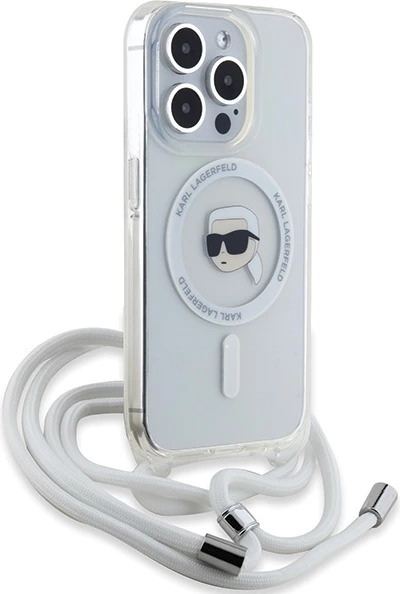 Mbështjellës Karl Lagerfeld Crossbody IML Karl Head MagSafe për iPhone 15 Pro, Transparent