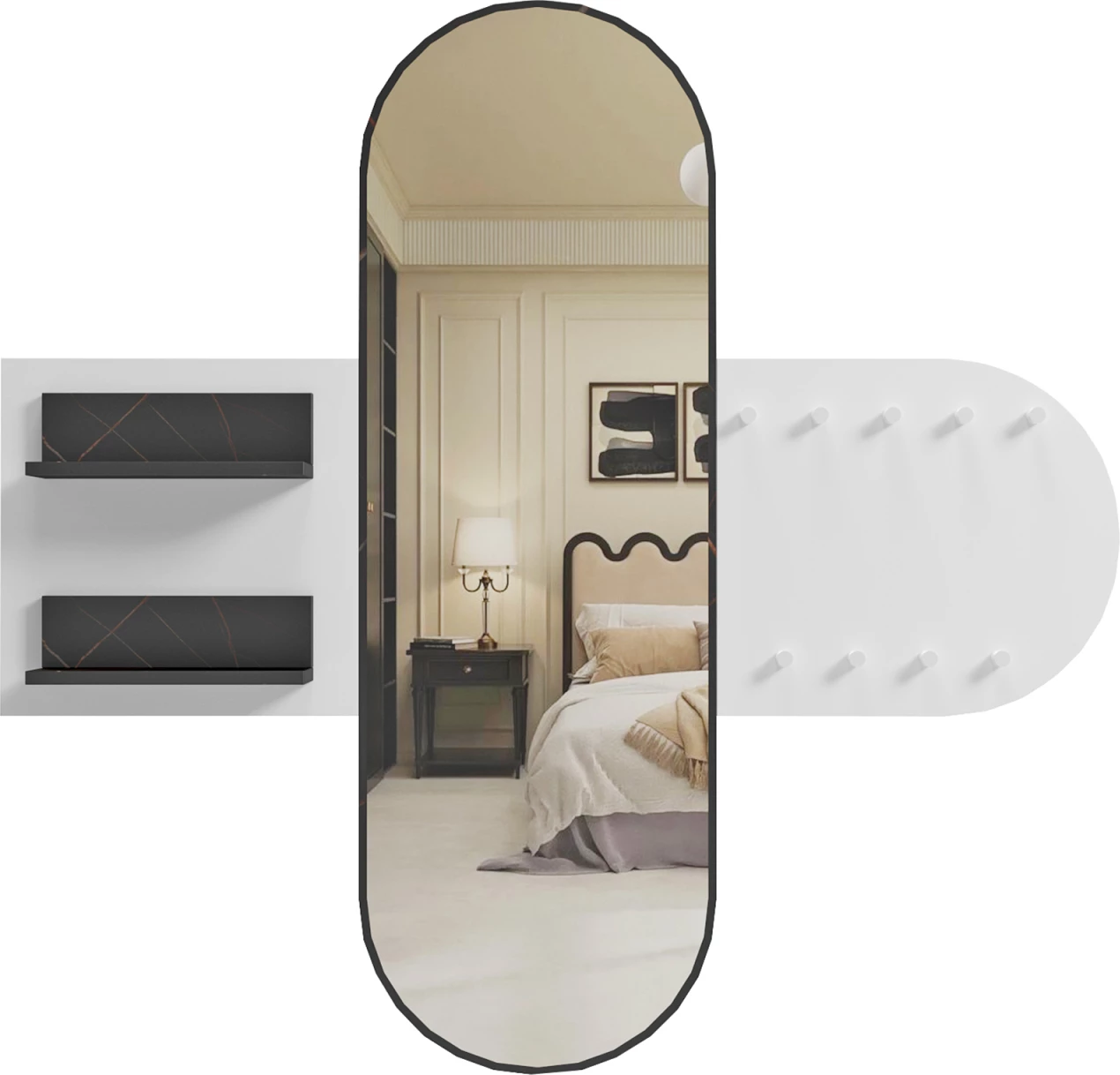 Mobilje hyrëse me pasqyrë CHERYL ΗΜ9049.11 melaminë, ngjyrë e bardhë-mermer i zi, 125x40x120 cm