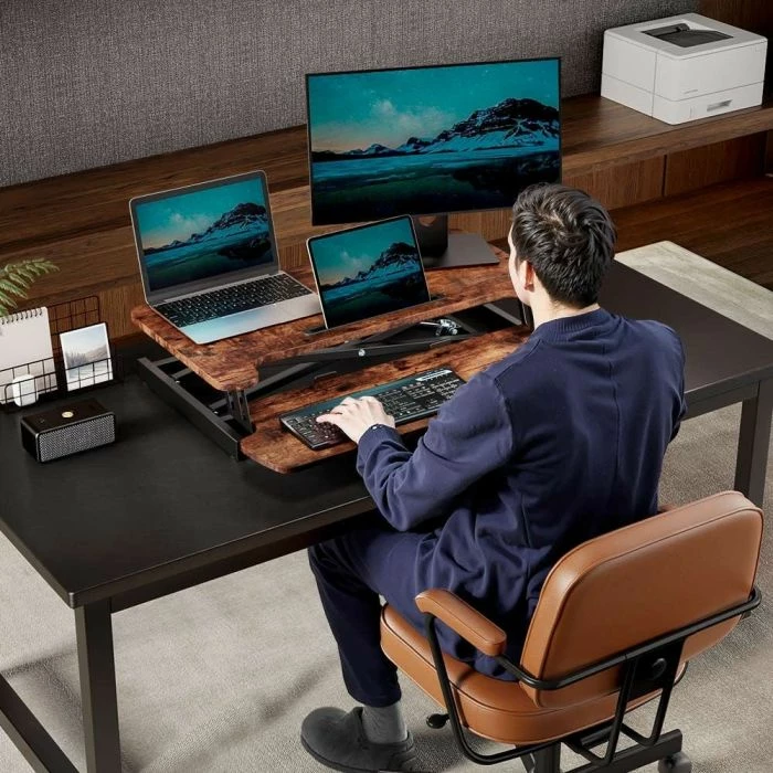 Konvertues tavoline sit-stand VONHAUS 3000916 80x40cm lartësi 11.5-51cm, dru i errët