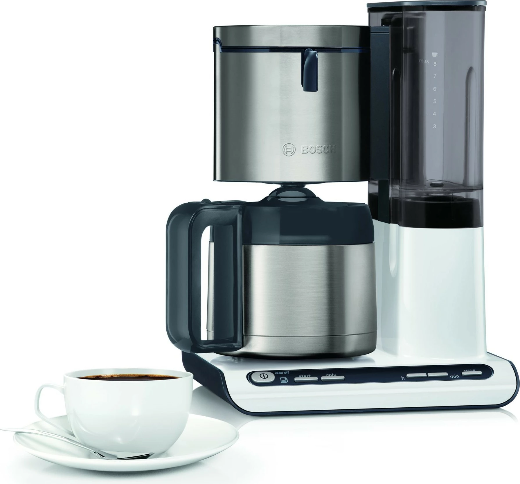 Aparat kafeje Bosch TKA8A681, 1.1 L, 1100 W, Ngjyrë e zezë, Inoks, E bardhë