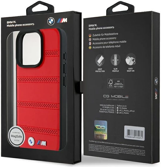 Mbështjellës BMW M Perforated And Stitched Line MagSafe për iPhone 16 Pro, i kuq