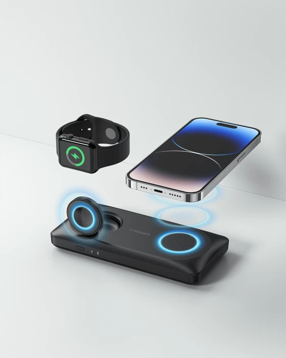 Powerbank magnetik 3-në-1 VEGER MagMulti W1156 10000mAh PD 20W, i zi