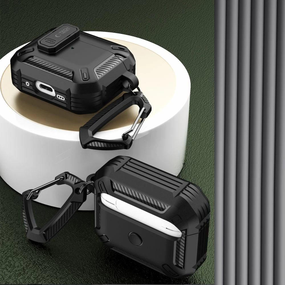 Mbështjellës Tech-Protect X-Carbo për AirPods Pro/Pro 2, me karabiner, i zi