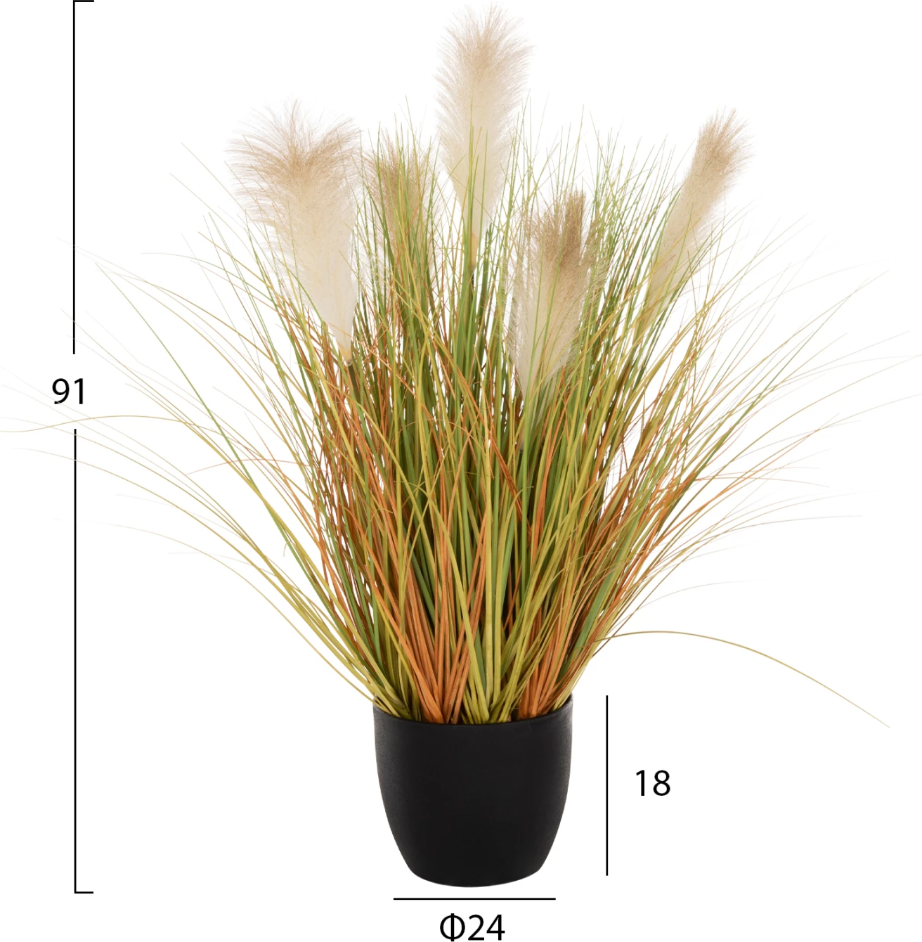 Bimë sintetike dekorative në vazo, FH4010, Phragmites Australis, Φ24x18-91H cm