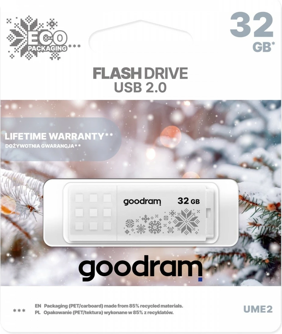 Pendrive GOODRAM UME2 32GB, USB 2.0, Bardhë, dekorativ