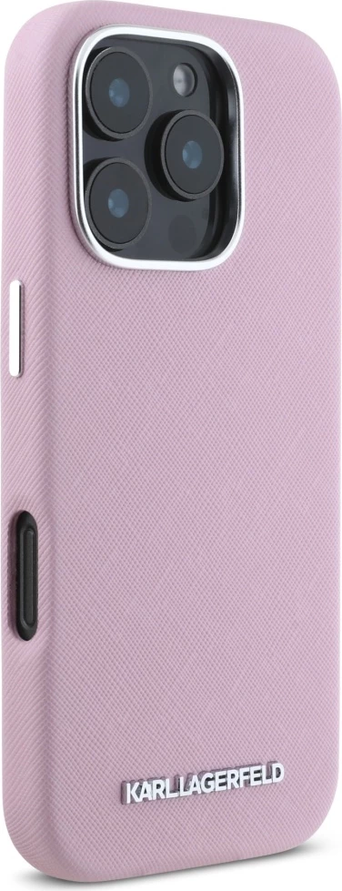 Mbështjellës Karl Lagerfeld Saffiano Full Wrapped Elongated Metal Logo MagSafe për iPhone 16 Pro Max, Rozë