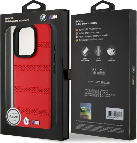 Mbështjellës BMW M Perforated And Stitched Line MagSafe për iPhone 16 Pro Max, Kuq