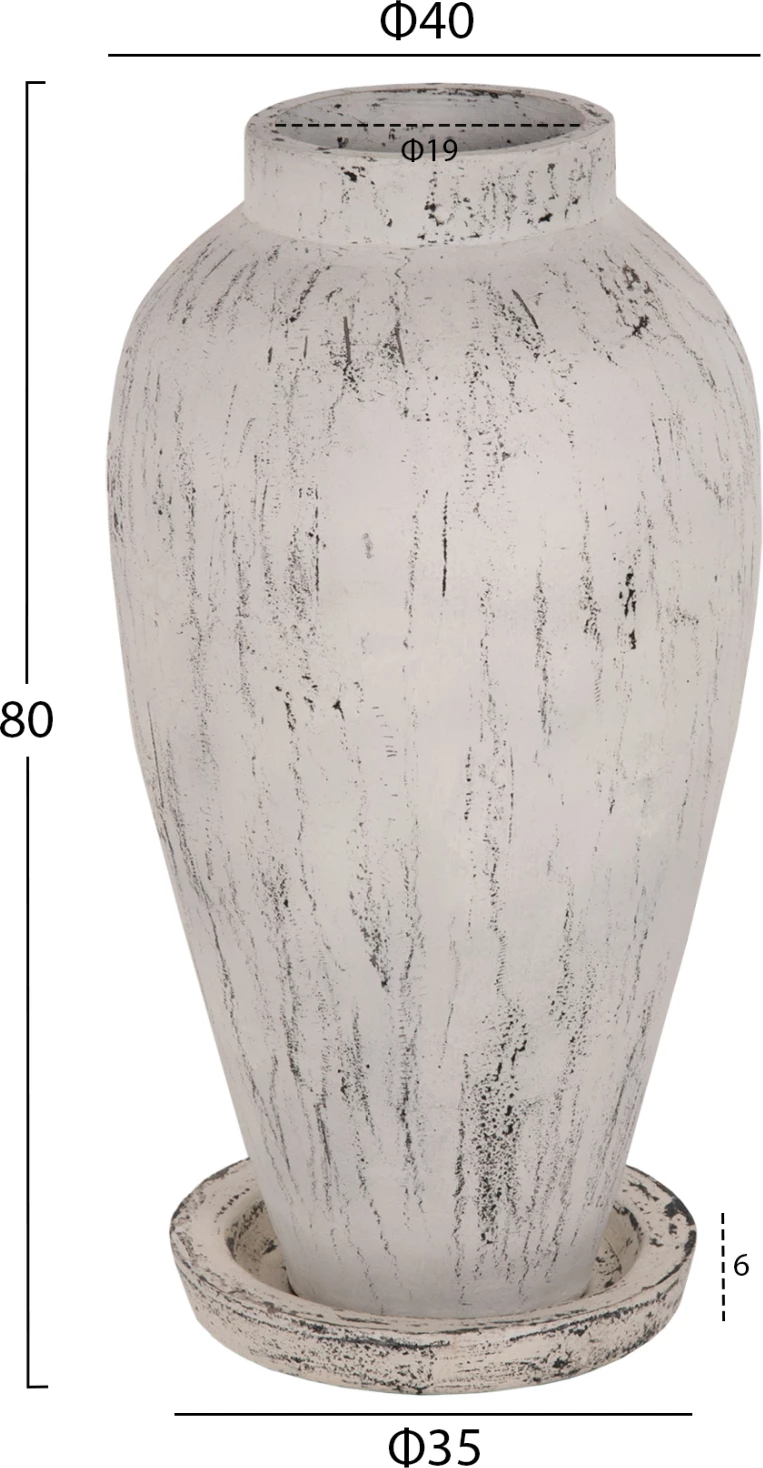 Vazo dekorative për dysheme me bazë pjatë LAUREL FH7938 terrakota në patinë të bardhë Φ40x80Hcm