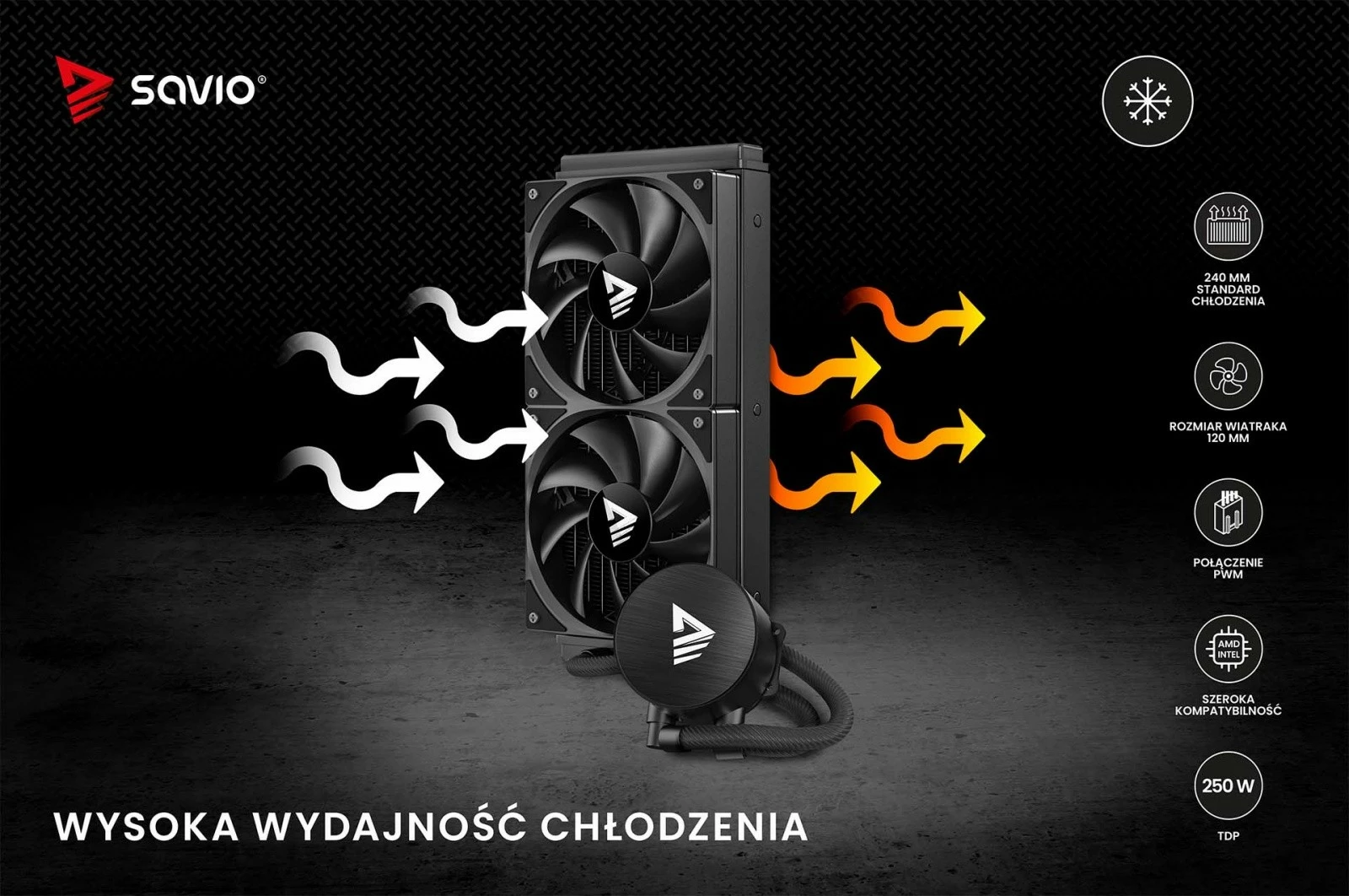 Ftohje me ujë për CPU, Savio NOX 240 mm, 2x120 mm PWM, TDP 250 W, pa ndriçim