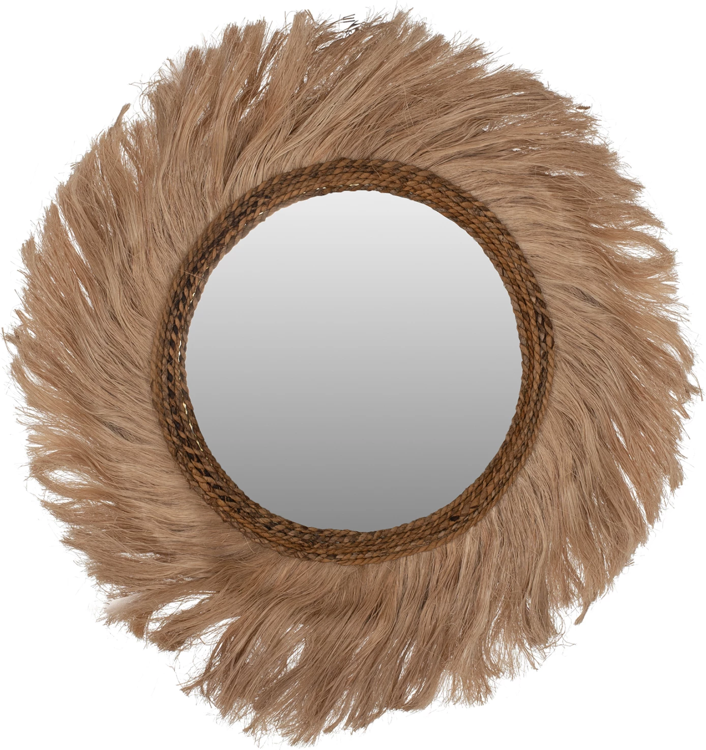 Pasqyrë rrethore me kornizë prej fibrash abaka, ngjyrë natyrale, 90x4x90cm, FH7729