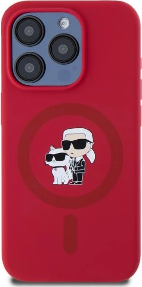 Mbështjellës Karl Lagerfeld Silicone Karl&Choupette Heads Ring MagSafe për iPhone 15 Pro, Kuq