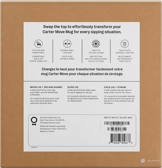 Set termus Fellow Carter + 3 kapakë, 473 ml, e bardhë mat