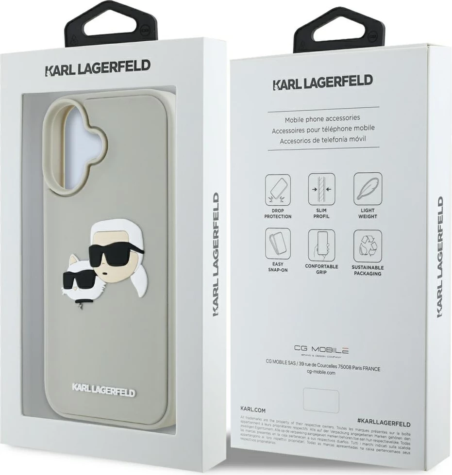 Mbështjellës Karl Lagerfeld HC 3D Rubber Double Heads për iPhone 16, Bezhe