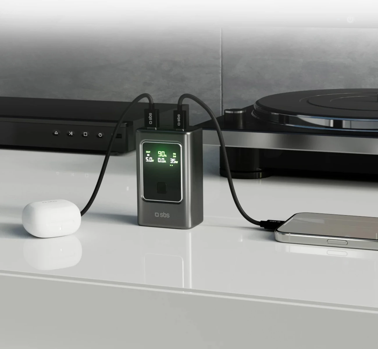 Powerbank SBS 10000mAh me ekran LCD, PD 35W, Gri