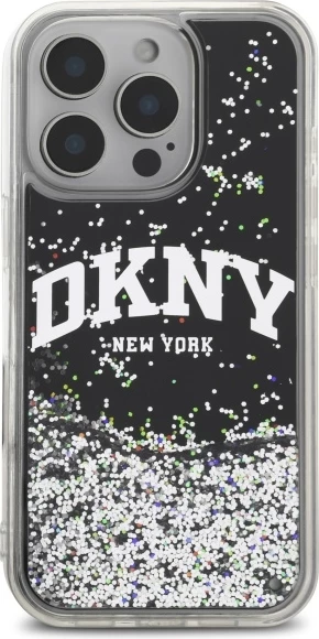 Mbështjellës DKNY DKHCP16LLBNAEK për iPhone 16 Pro 6.3", hardcase, Liquid Glitter Arch Logo, zi