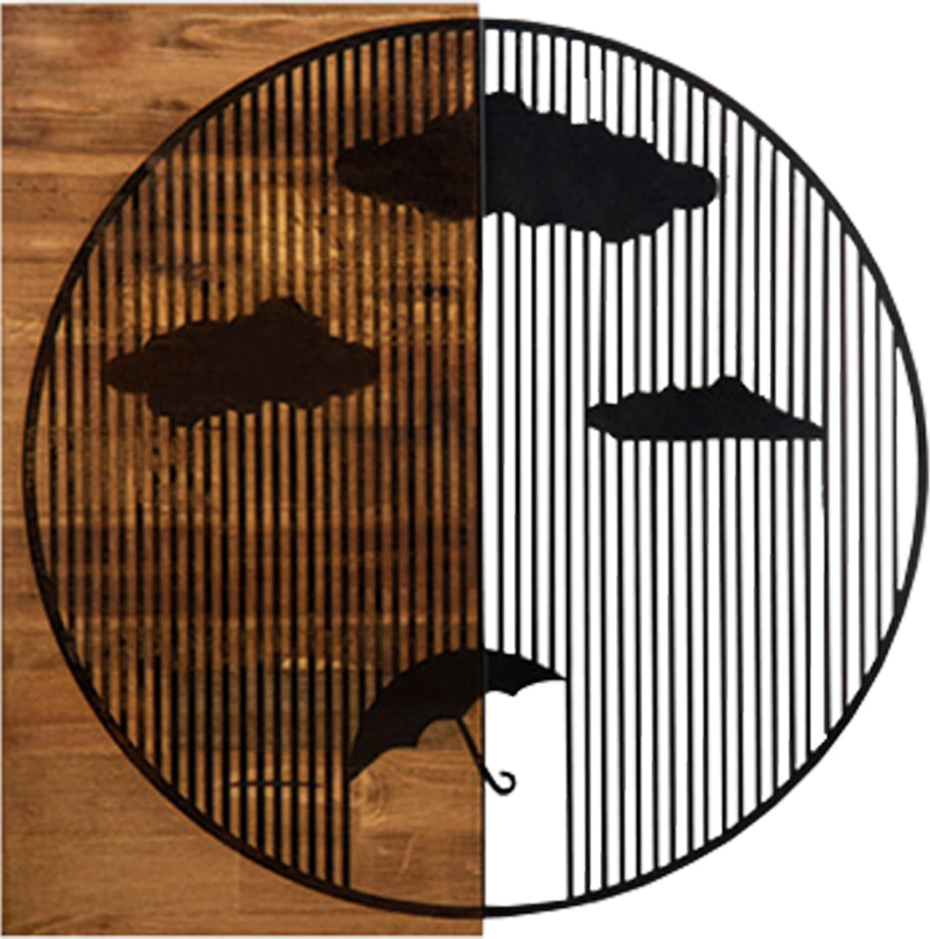 Dekor muri prej metali dhe druri, ngjyrë e zezë, 58x3x58cm