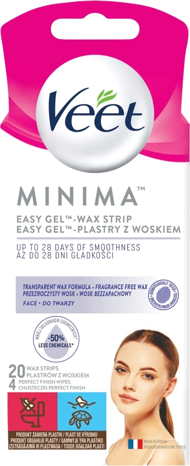 Stripa me voskë për fytyrë Veet Minima Easy-Gel për femra, 20 copë