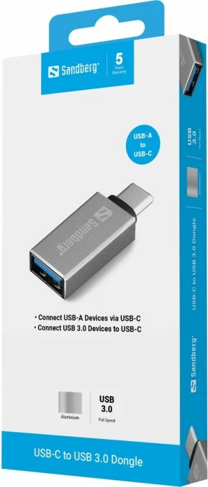 Adapter USB-C në USB-A 3.0 Sandberg 136-24, argjendtë