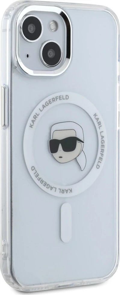 Mbështjellës Karl Lagerfeld IML Metal Karl Head MagSafe për iPhone 15 Plus, Bardhë
