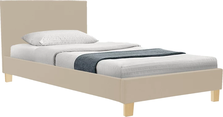 Krevat Nevil, stof ecru, këmbë druri natyrale, 90x190cm