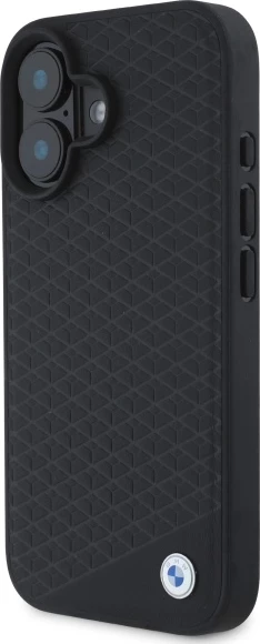 Mbështjellës BMW Sign Leather Diamond Metal Logo MagSafe për iPhone 16, i zi