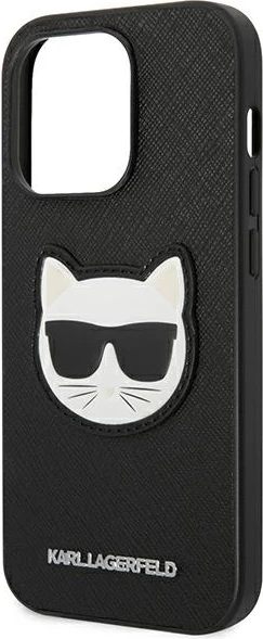 Mbështjellës Karl Lagerfeld KLHCP14LSAPCHK për iPhone 14 Pro 6.1", Saffiano Choupette Head Patch, i zi