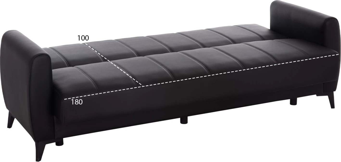 Divan-krevat treshe me hapësirë për depo, ngjyrë e zezë, NIKKO FH3292.11, 207x80x82cm