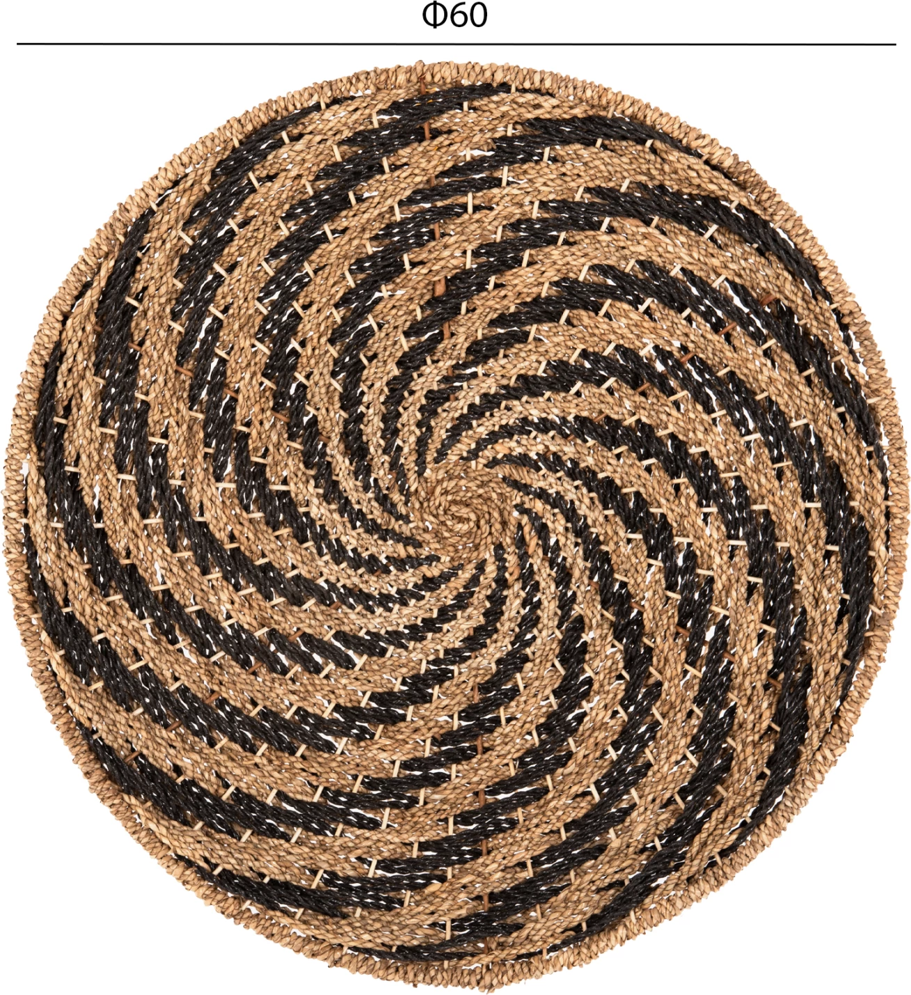 Dekor muri i rrumbullakët, pamje spirale, ngjyrë natyrale dhe e zezë, FH7830.02, Φ61x3cm